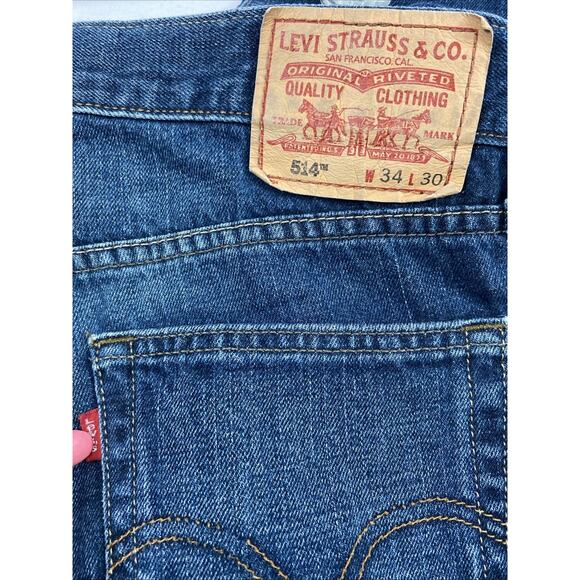 Levis 514 Jeans Mens 33 x 29.5 Slim Straight Dark Wash Denim Mid Rise - Picture 3 of 13